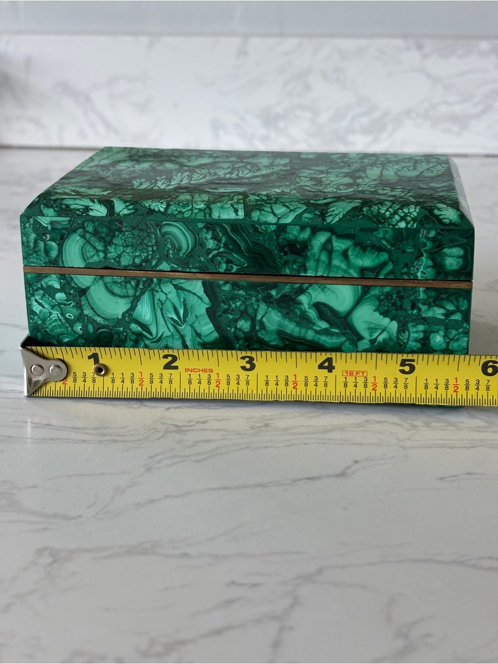 Vintage Malachite Stone Handcrafted Trinket Box - Picture 12 of 13